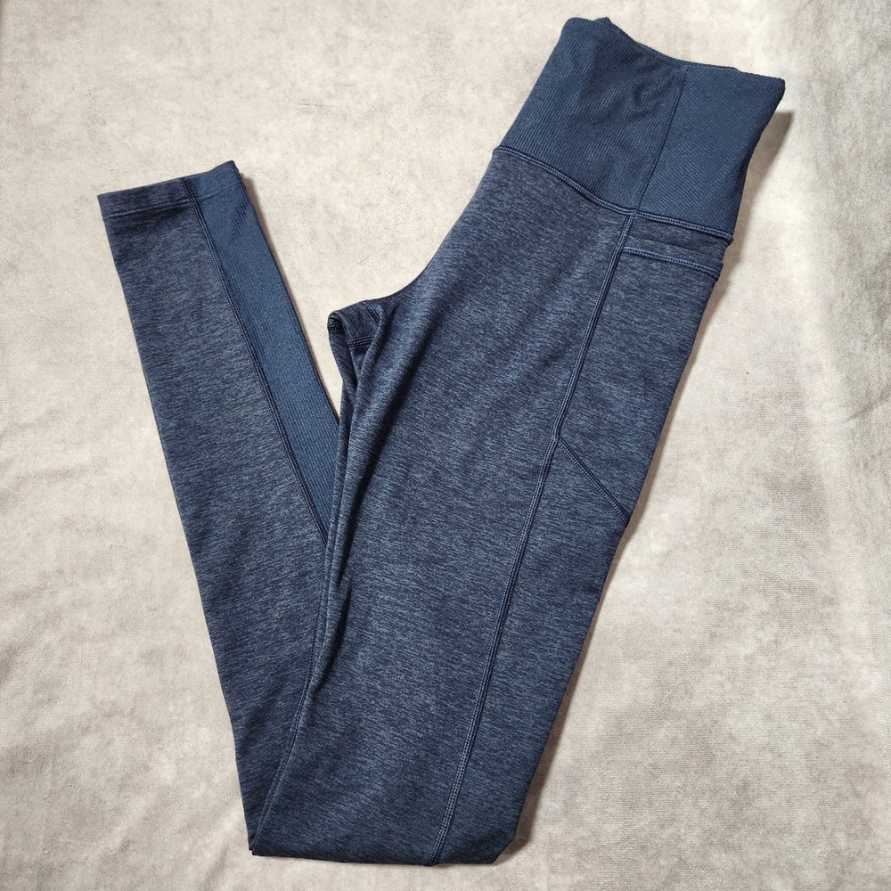 Athleta‎ Exhale Heel Tight High Rise Leggings Navy Heathered Ribbed Small